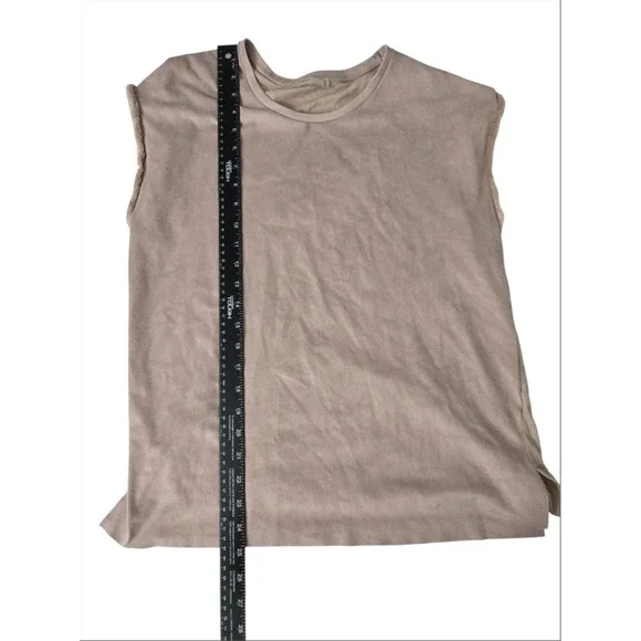 ZARA Faux Suede Fur Trim Sleeveless Top Tunic Tan Beige Size Medium Soft Boho - Picture 3 of 5